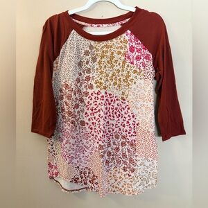 Maurices 24/7 Multicolor Floral Patchwork Long Sleeve raglan Top
